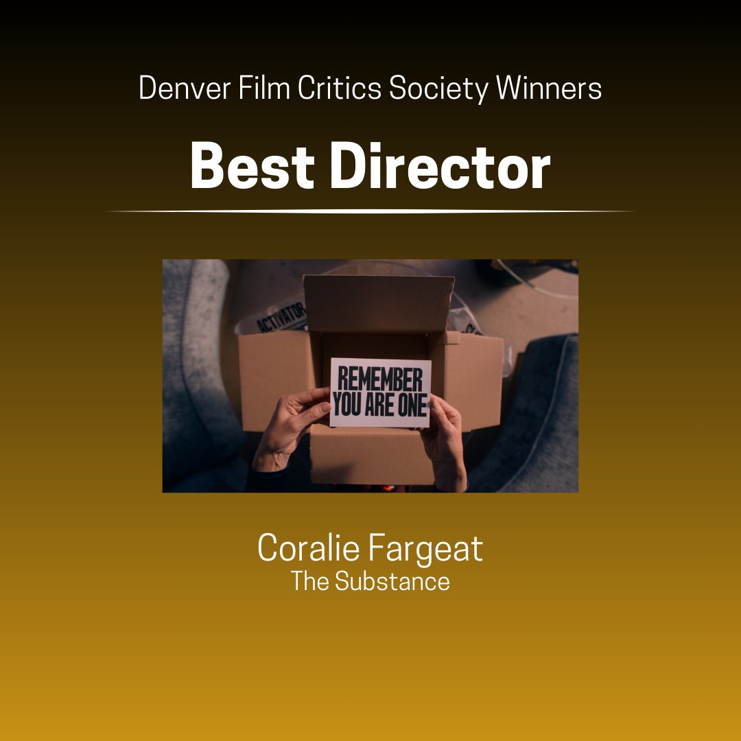 ChillyBoyYT's tweet photo. Denver Film Critics Society Winner:
Best Director - Coralie Fargeat (The Substance)
#DFCS #FilmTwitter #TheSubstance https://t.co/uudN1v2UOg