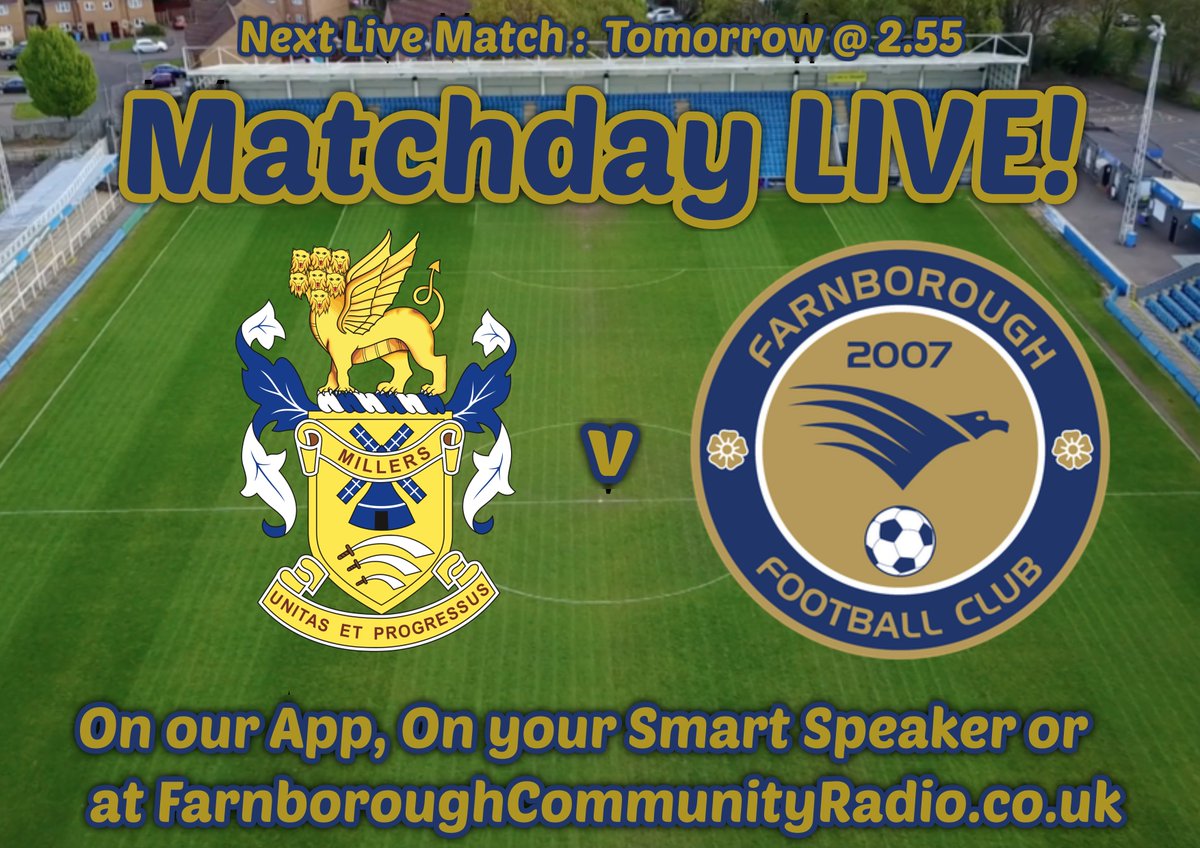 FarnboroughCommunityRadio (@farnbororadio) on Twitter photo Join George Marshall-James and Matt Roberts as they follow <a href="/FarnboroughFC/">Farnborough FC</a> to <a href="/AveleyFC/">Aveley Football Club</a> for tomorrow's <a href="/VanaramaSouth/">Vanarama National League South</a> match. They're on air at 2.55 with live commentary from 3. farnboroughcommunityradio.co.uk Join George Marshall-James and Matt Roberts as they follow <a href="/FarnboroughFC/">Farnborough FC</a> to <a href="/AveleyFC/">Aveley Football Club</a> for tomorrow's <a href="/VanaramaSouth/">Vanarama National League South</a> match. They're on air at 2.55 with live commentary from 3. farnboroughcommunityradio.co.uk