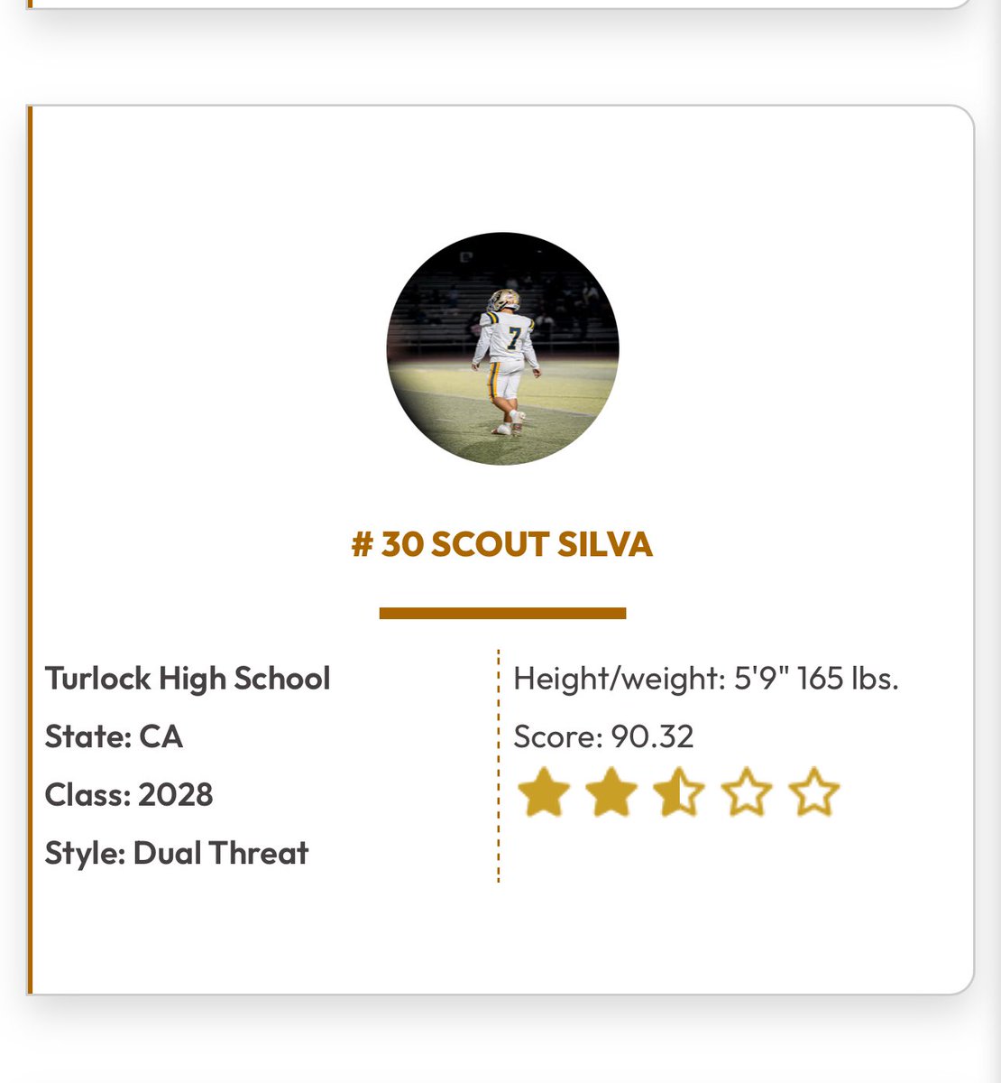 ScoutSilva6's tweet photo. Blessed to be recognized as one of the top Dual Threat QBs in the class of 2028.
#6 Dual Threat in California 
#30 Dual Threat in the Country

@BrandonHuffman @QBHitList @Greg_Panelli @StilesSatterlee @ToledoQBs @CoachMarshawn @PrepRedzoneCA @TheUCReport @TurlockQBclub https://t.co/iPN4IlZHQf