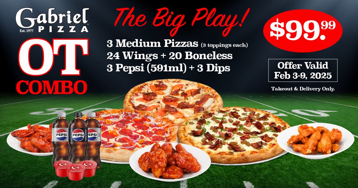 GabrielPizza's tweet image. Help us spread the word on Gabriel Pizza’s Guide to a Super Week Feb 3-9 &amp;amp; YOU COULD WIN!!!

2 tickets to @Senators vs @Capitals 
Thurs, Jan 30th.

Follow, like, share this post plus tell us which combo you are gonna grab during #SUPERWEEK Feb 3-9

Winner announced Tuesday Jan 28