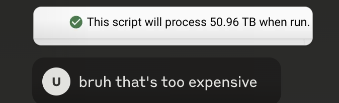 this is why AI agents can't just be left alone to be generic infra engineers (yet)... I asked Claude to generate a bigquery and it came up with this