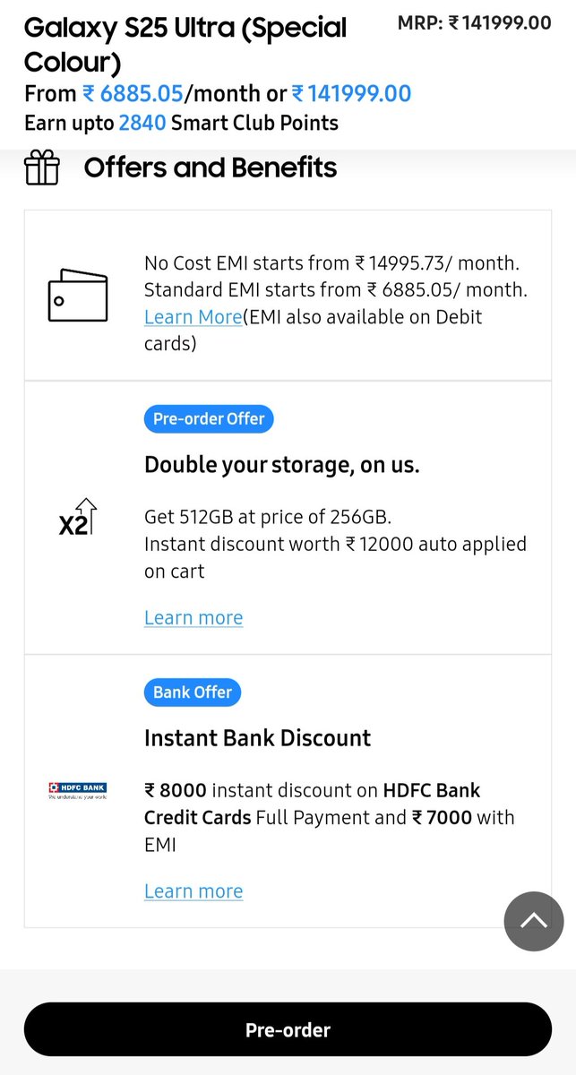 eryparv's tweet photo. @SamsungIndia Instant bank discount is not applied while I'm choosing standard emi (12 months, 18 months and 24 months ). 
While it is applied on No cost emi transactions.
But it should be applied on all the emi transactions rather than no cost emi transaction only. Plz check. https://t.co/EDhpV3KaK5