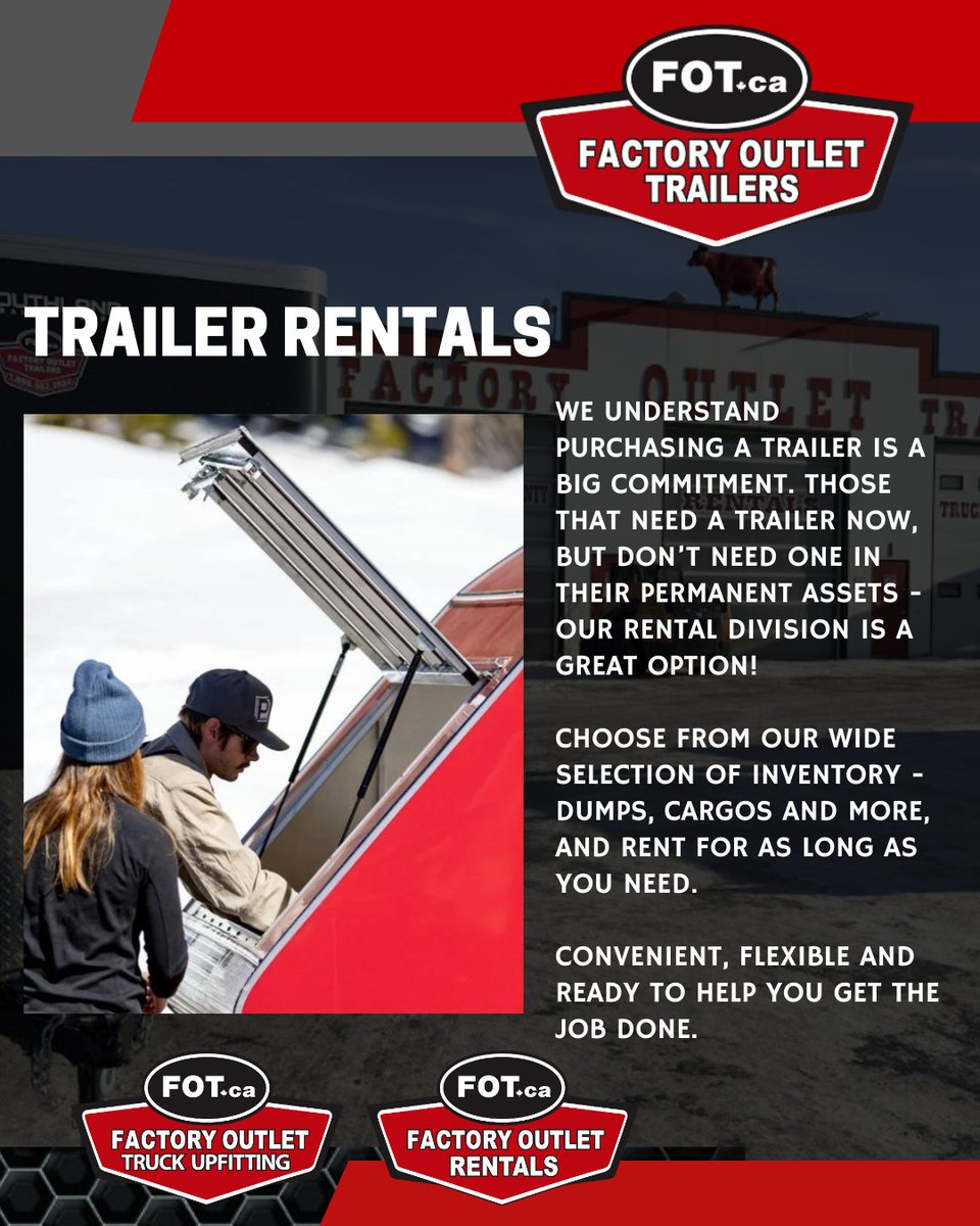 FOTTrailers's tweet image. Service. Parts. Warranty. Rentals. Truck Upfitting. We&apos;re Factory Outlet Trailers &amp;amp; Truck Upfitting - your one-stop shop to keep YOU moving forward.

#weareFOT #factoryoutlettrailers #builtforthejob