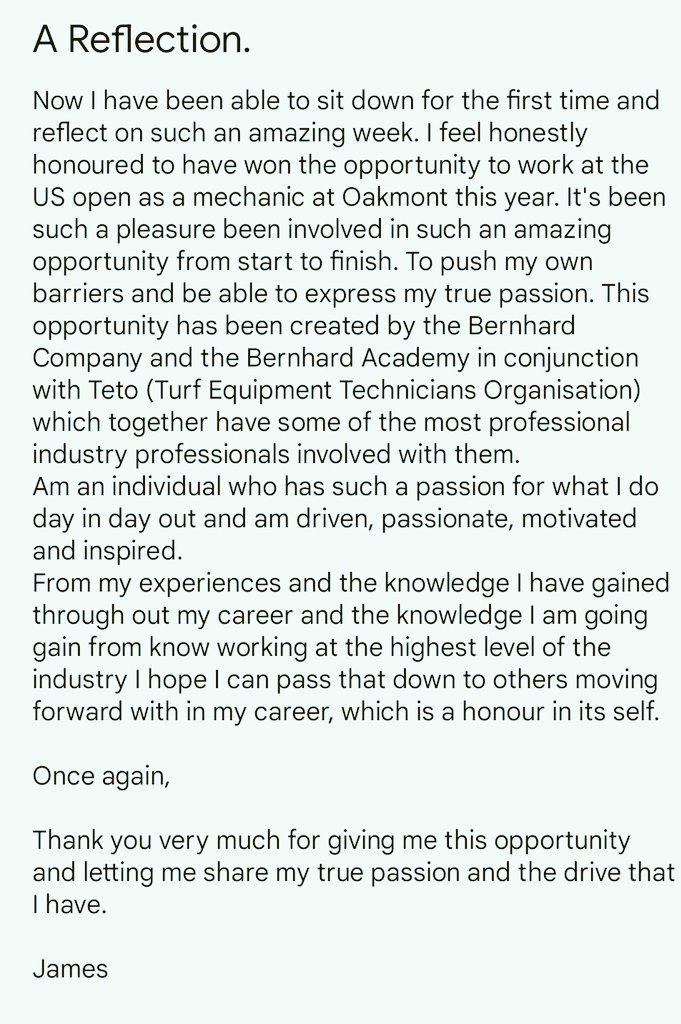 Snapon_cylinder_guy (@jamesbreeze24) on Twitter photo A Reflection.
Thank you so much for recognising my passion, motivation and drive. It's a true honour.😌
It's an opportunity and experience that I will cherish for my whole life.
<a href="/BernhardAcademy/">Bernhard Academy</a>
<a href="/BernhardCompany/">Bernhard and Company</a>
<a href="/TETOrganisation/">Turf Equipment Technicians Organisation (T.E.T.O)</a> A Reflection.
Thank you so much for recognising my passion, motivation and drive. It's a true honour.😌
It's an opportunity and experience that I will cherish for my whole life.
<a href="/BernhardAcademy/">Bernhard Academy</a>
<a href="/BernhardCompany/">Bernhard and Company</a>
<a href="/TETOrganisation/">Turf Equipment Technicians Organisation (T.E.T.O)</a>