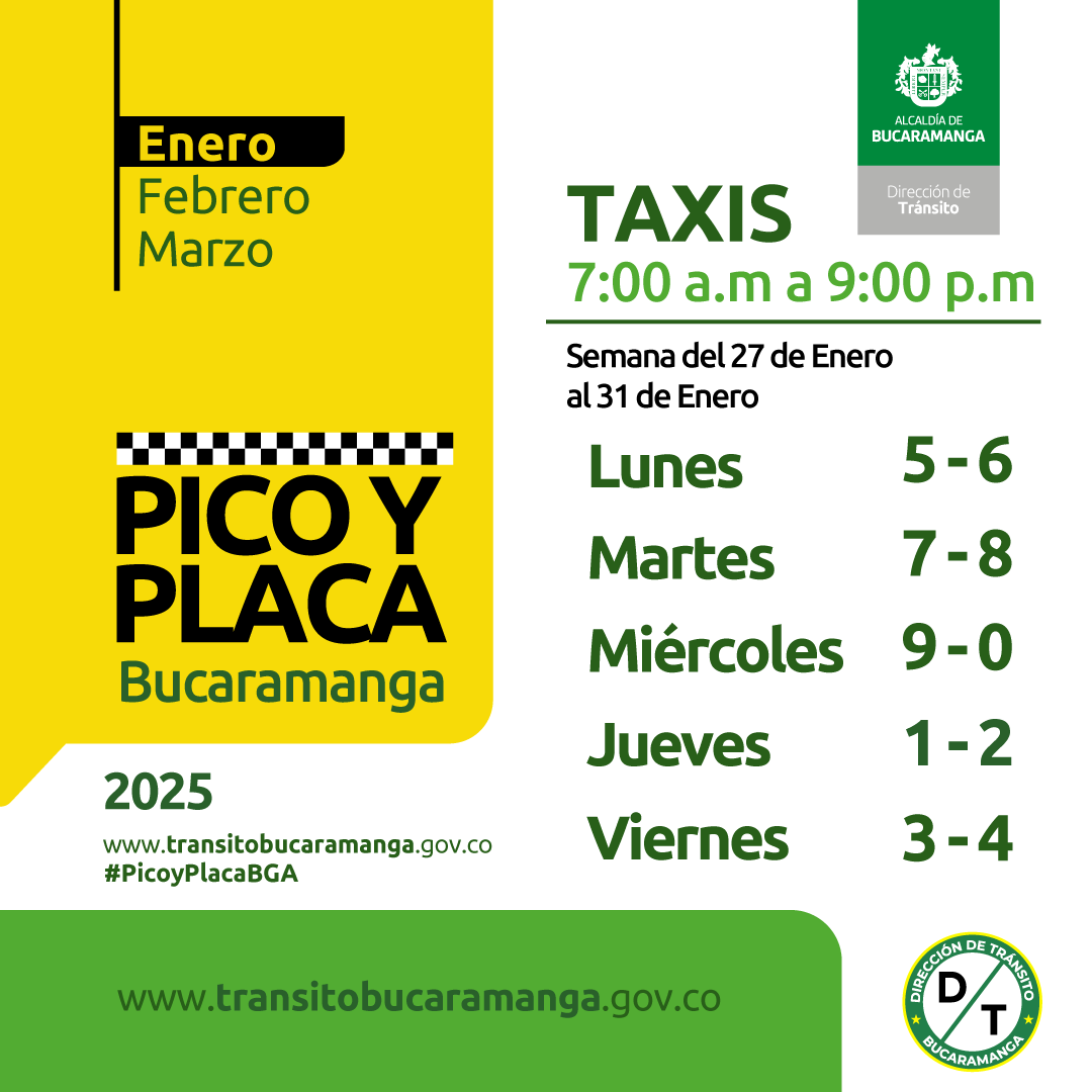 Feliz lunes 27 de enero de 2025       

Este es el #PicoyPlaca para hoy:      

🚗 🏍️ Vehículos particulares y motocicletas:  9⃣ y0⃣ 

🚖 Taxis: 5⃣ y 6⃣