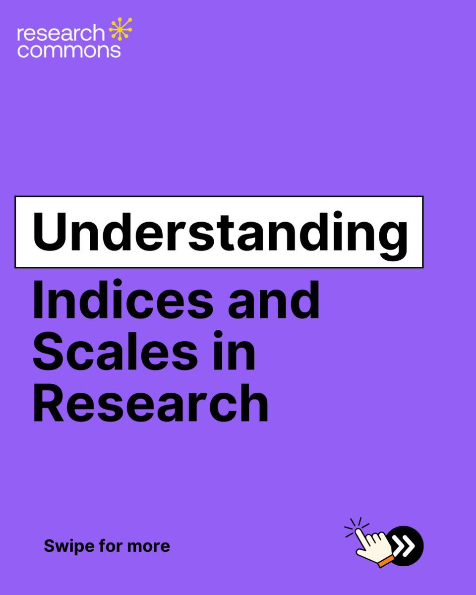 rescommons_ai's tweet photo. “Scales and indices are the backbone of measuring abstract concepts in research! 🔍
•Scales: Assign numerical values to qualitative data (e.g., Likert scale).
•Indices: Combine variables to form a single score
Precision starts here! #ResearchBasics #DataAnalysis” https://t.co/xTaiO6ZZd8