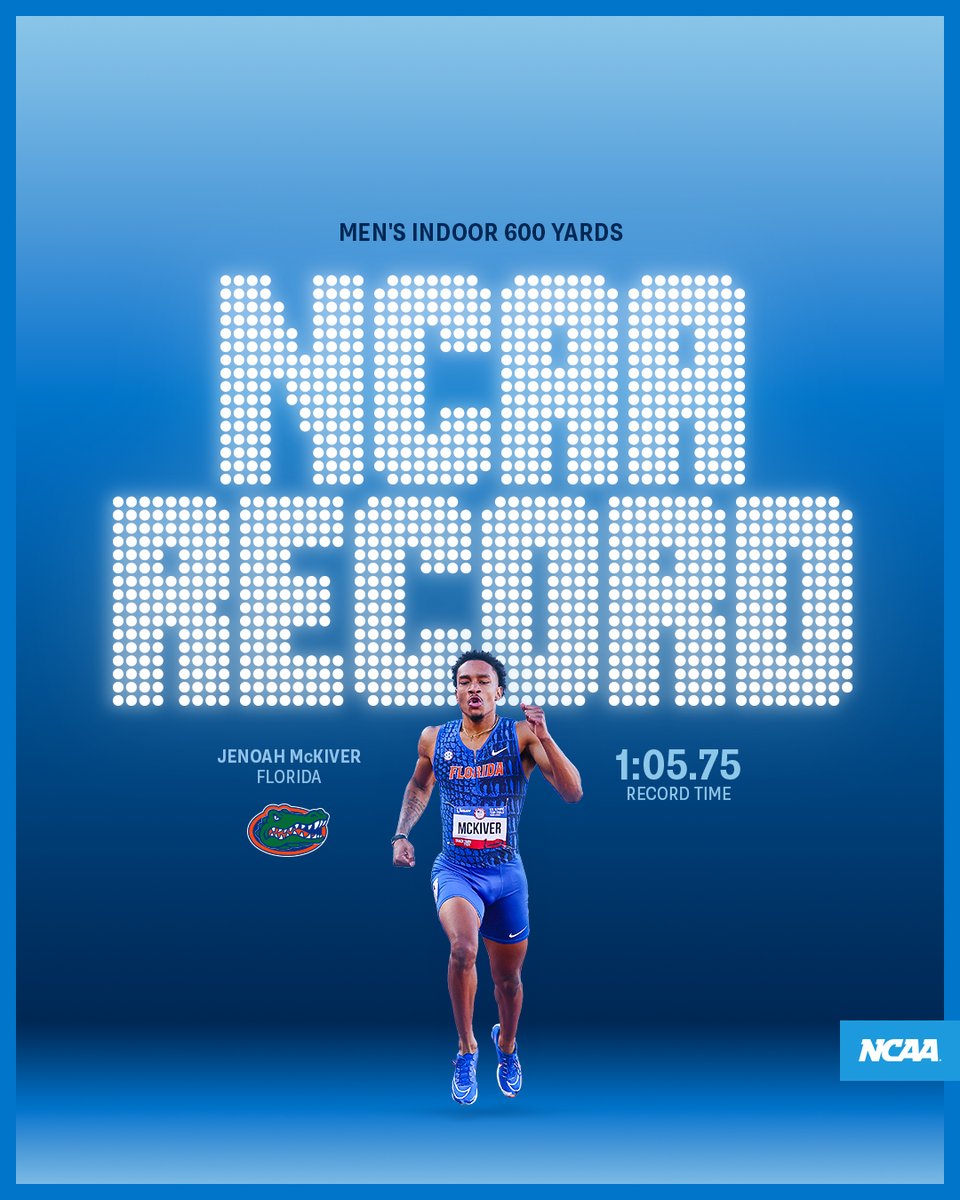 NCAA (@ncaa) on Twitter photo ✅ NCAA Record
✅ World Indoor Best
<a href="/GatorsTF/">Gators Track and Field & Cross Country</a>'s <a href="/JenoahMckiver/">Jenoah Mckiver ✪</a> leads the indoor 600 yards! 🔥
#NCAATF x <a href="/NCAATrackField/">NCAA Track & Field</a> ✅ NCAA Record
✅ World Indoor Best
<a href="/GatorsTF/">Gators Track and Field & Cross Country</a>'s <a href="/JenoahMckiver/">Jenoah Mckiver ✪</a> leads the indoor 600 yards! 🔥
#NCAATF x <a href="/NCAATrackField/">NCAA Track & Field</a>