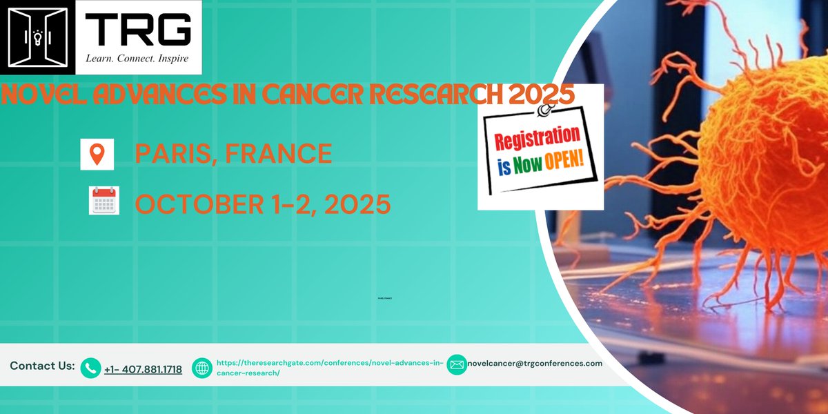 🚨 Registration Now Open! 🚨

Join us for Cancer Research 2025 in Paris, Oct 1-2, 2025! Explore Emerging Nanotechnologies &amp; Nanomedicines in Cancer Therapy 
👉 Register now: theresearchgate.com/conferences/no…

#CancerResearch2025 #Oncology  #Nanomedicine #GlobalHealth