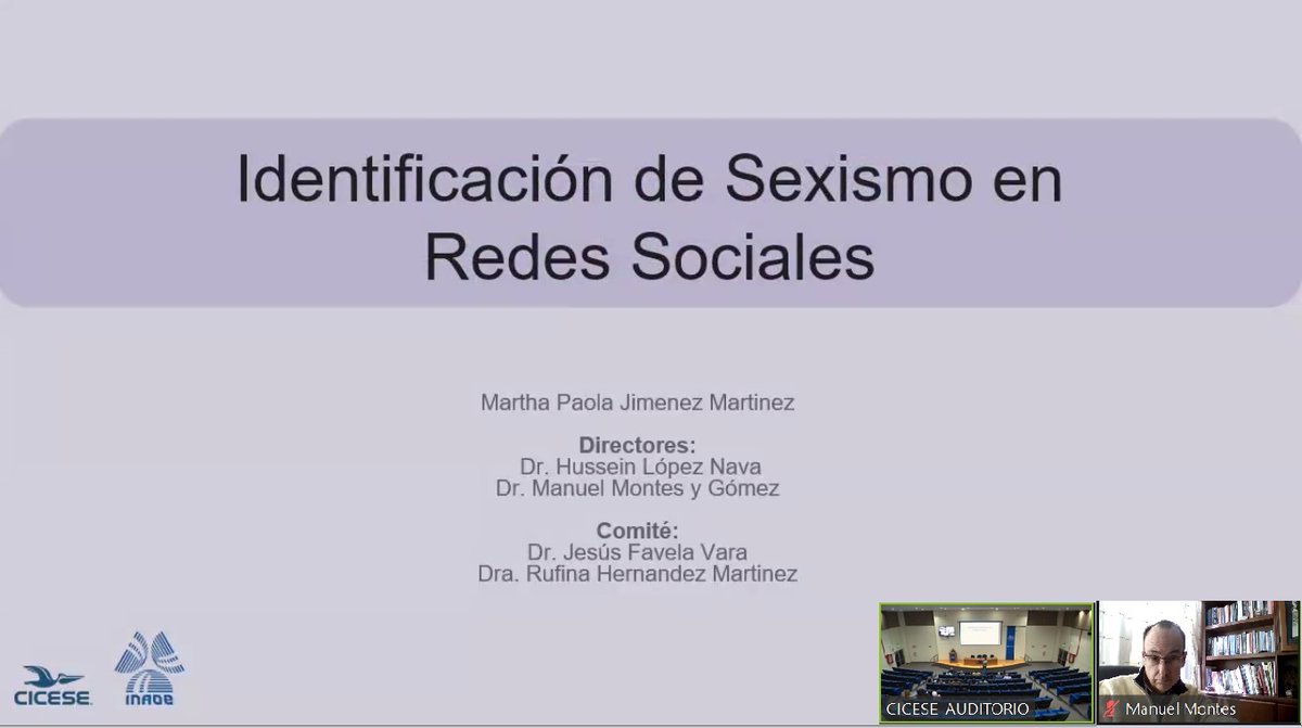 Muy orgulloso de Martha Jiménez, nueva graduada de la maestría en computación del <a href="/todoscicese/">CICESE</a> , por su trabajo de "Identificación de sexismo en redes sociales", a quien codirigí con el Dr. Hussein López. ¡Muchas felicidades!
 <a href="/LabTL_INAOE/">LabTL INAOE</a> <a href="/RedIntCompA/">RedICA</a>  <a href="/AMPLN/">AMPLN</a>   <a href="/RedTTL/">Red TTL</a>