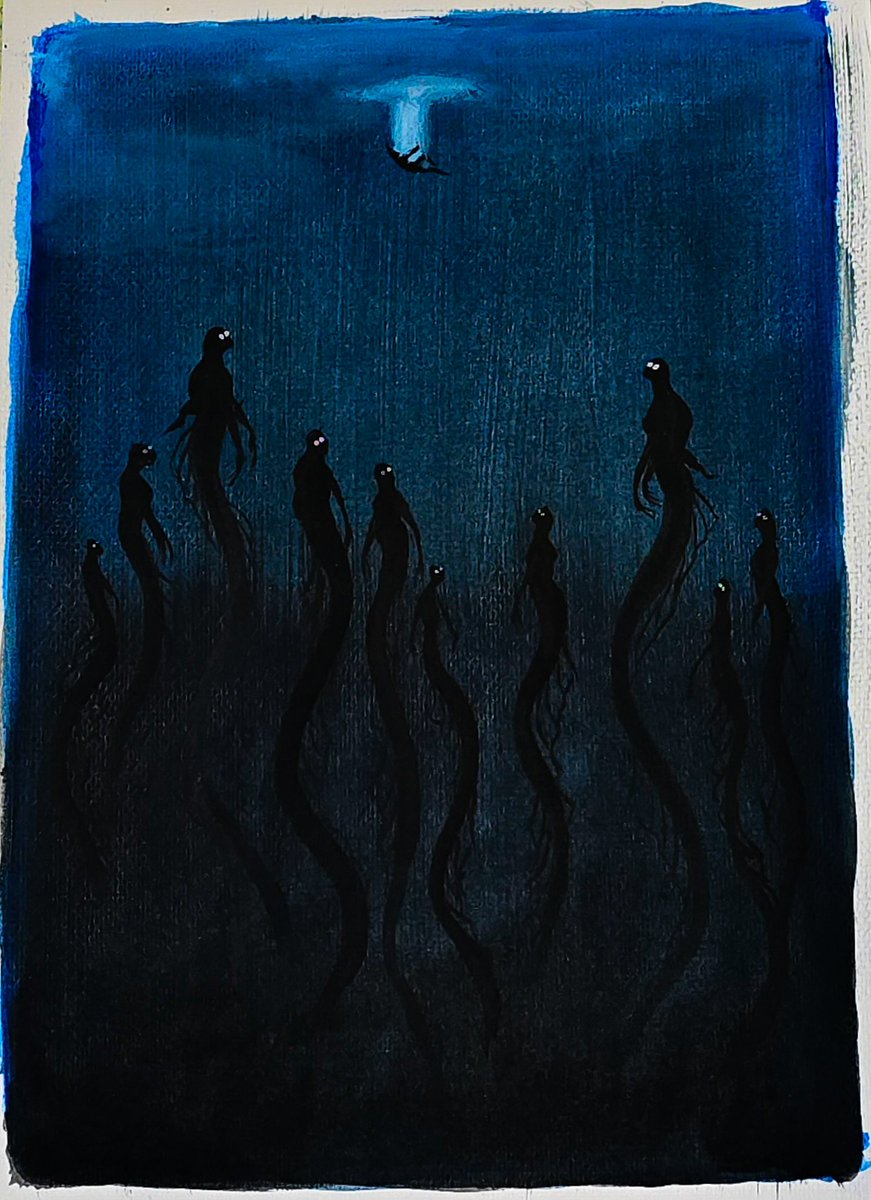 "My jolly sailor bold" 🎵

First version.
#acrylic #painting on A4 paper.

#mermaid #legends #thalassophobia #myth #horror #eerie #darkart