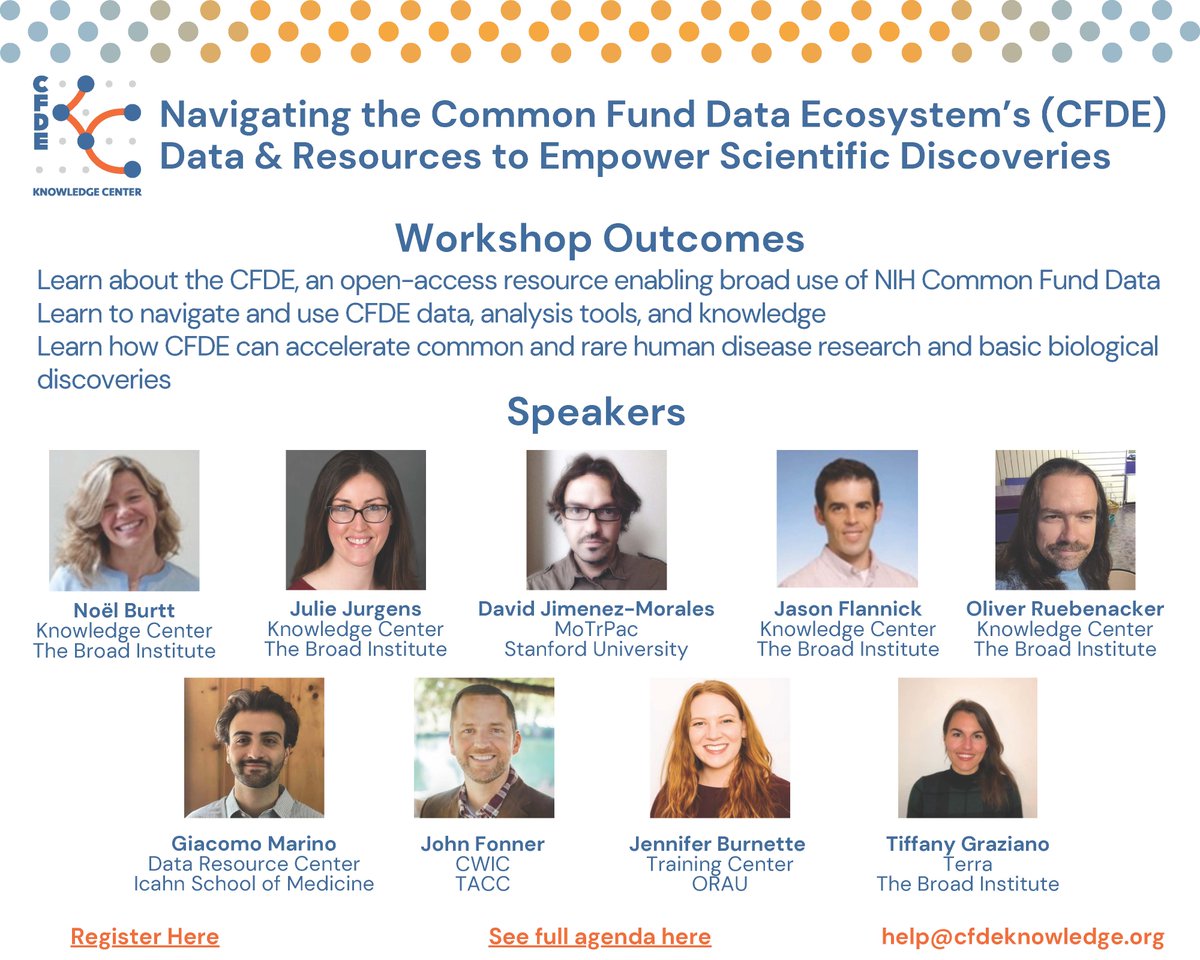 📢 Join the CFDE Virtual Workshop on Jan 31, 2025 (10 AM - 2 PM ET)!  
Learn to navigate NIH Common Fund Data, use analysis tools, &amp; accelerate discoveries in human disease research. 
🔗 Register now: broadinstitute.zoom.us/webinar/regist…
#glycotime
#workshop