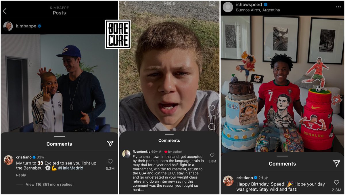 Cristiano Ronaldo’s comment wishing iShowSpeed a happy birthday has become the third most-liked comment on Instagram.