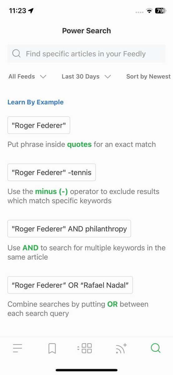 1. Feedly uses Elon Musk's name as an example for its power search feature.

2. Elon Musk gives a Nazi salute.

3. Feedly uses Roger Federer's name as an example for its power search feature.
