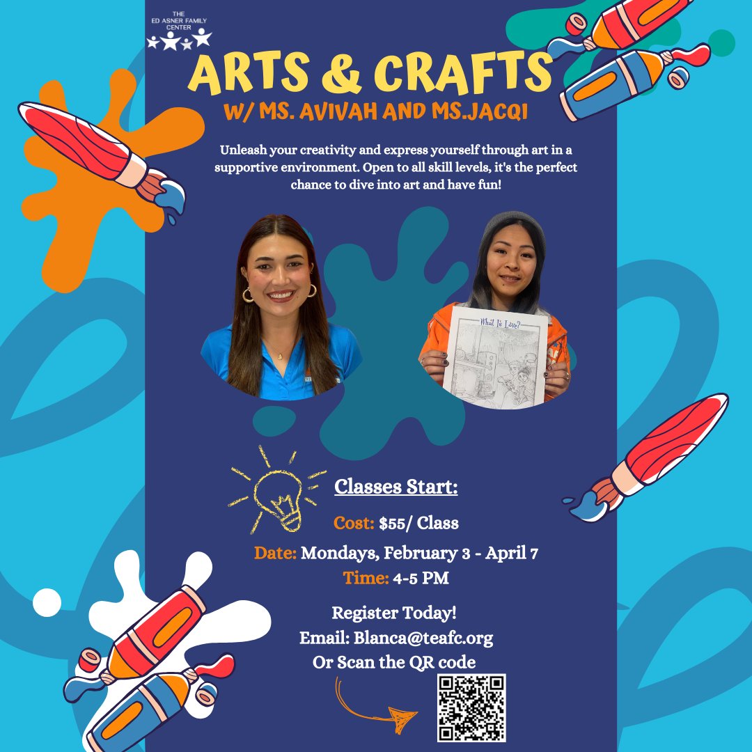 EdAsnerCenter's tweet image. 🎨✨ Ready to get creative? Join us for the Arts & Crafts Enrichment Program at The Ed Asner Family Center! Hands-on fun, inspiring projects, and a chance to explore your artistic side—don’t miss it! 🖌️🧵
📅 February 3, 2025
📍 The Ed Asner Family Center
Spaces are limited—sign…
