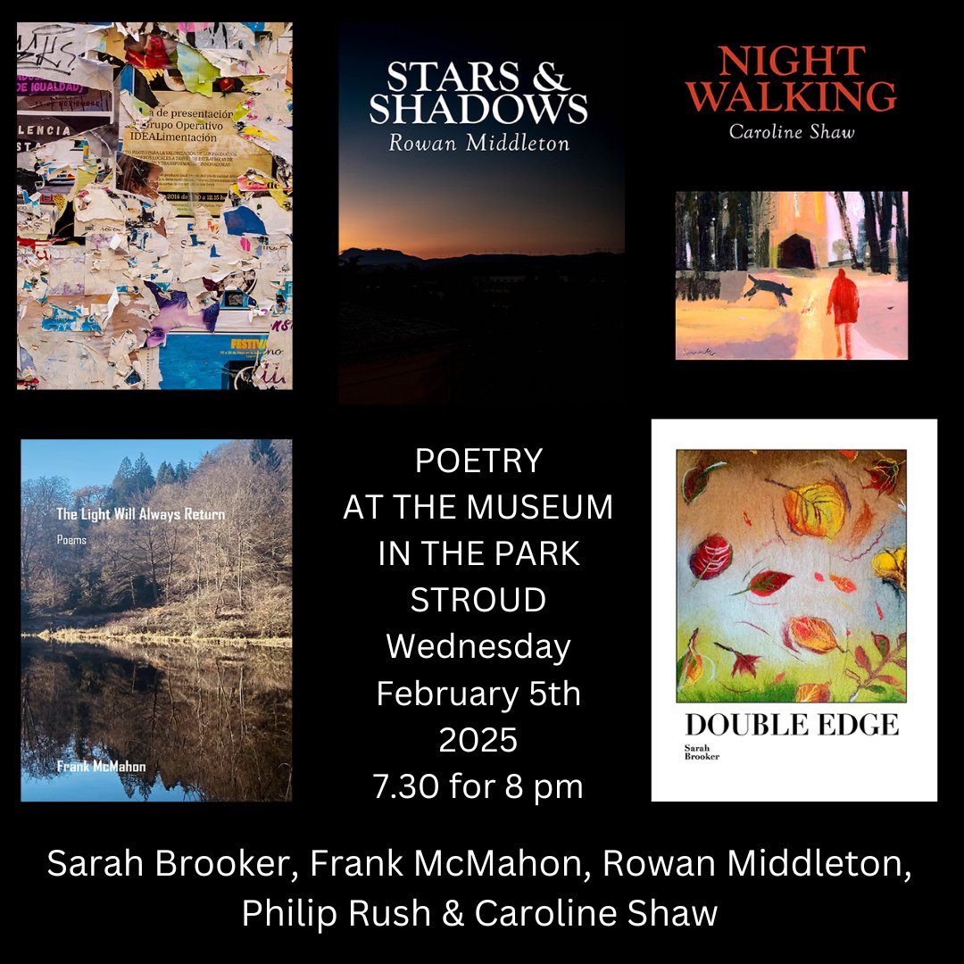 RowanMidd's tweet photo. Looking forward to reading with Sarah Brooker, Frank McMahon, Philip Rush, and Caroline Shaw. Five books for sale, including four new pamphlets from Yew Tree Press. Refreshments, free entry, and everybody welcome at The Museum in the Park. https://t.co/PP8FD4yGSD