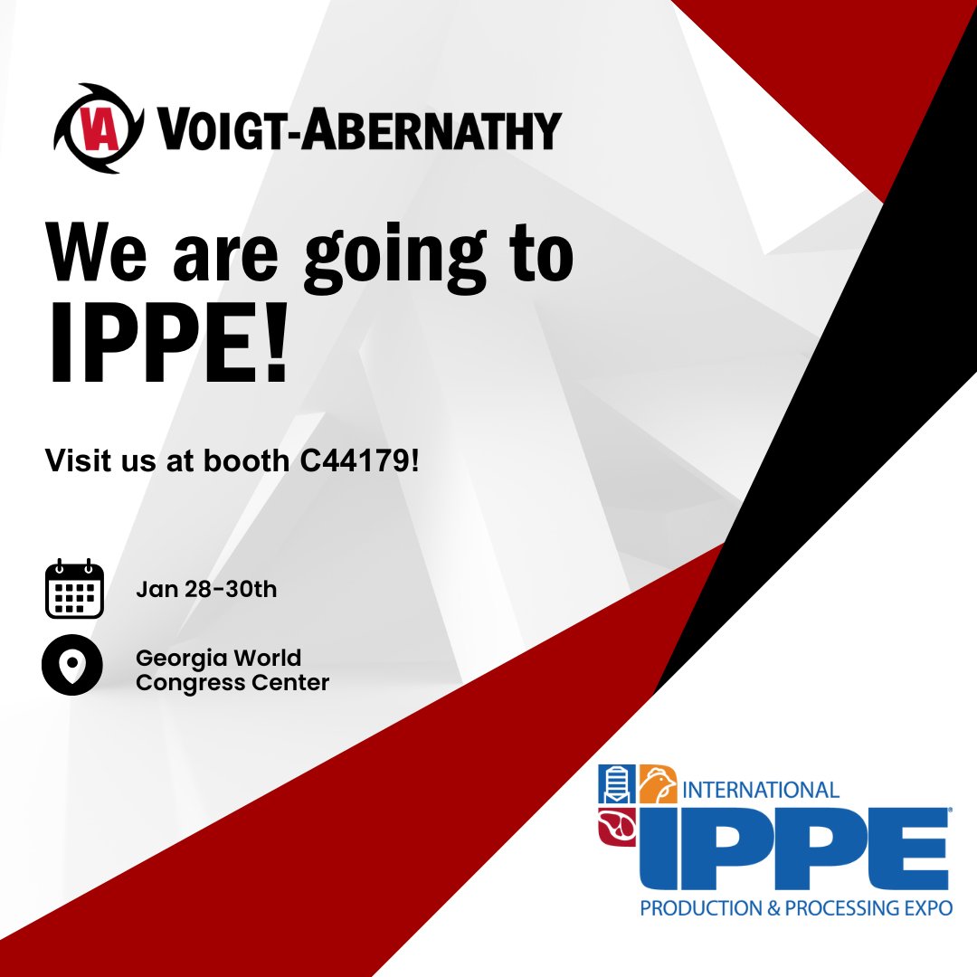 voigtabernathy's tweet photo. Voigt-Abernathy will once again attend IPPE, January 28-30 in Atlanta, GA. We will be joining other industry experts to showcase the latest in the feed, meat, and poultry industries.  If you are at IPPE, please make sure you stop by booth C44179 and say hello! https://t.co/1IODjDuU5s