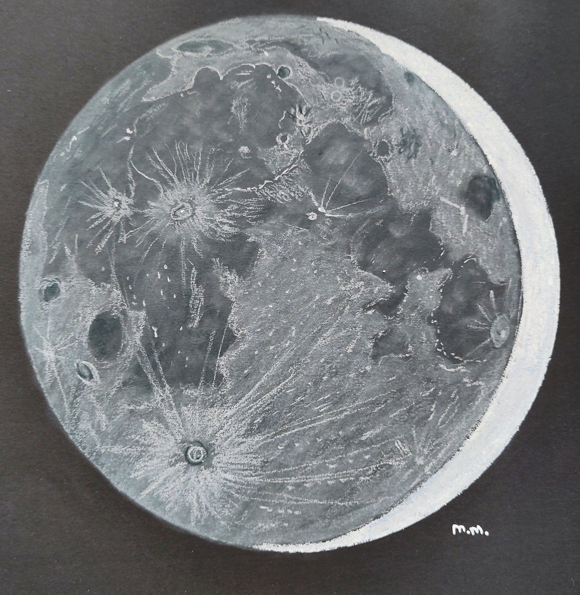 Spicey_Spiney's tweet image. #PastelDrawing of a 7% #WaxingCrescent #Moon with #earthshine. This was a silver wedding anniversary gift showing the Moon on the couple&apos;s wedding day. #PastelPencils &amp;amp; sticks on black A4 paper #AstronomyArt #MoonArt #MoonDrawing #PastelArt #SpaceArt