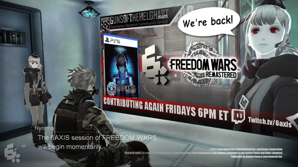 Tonight's broadcast of #FreedomFridaysRemastered begins now on Twitch.tv/6axis! 
#FreedomWarsRemastered