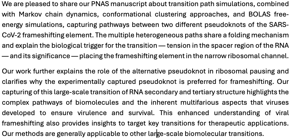 Read my latest #research [pnas.org/doi/10.1073/pn…] on #RNA, #COVID19, #coronavirus, #Modeling, #GraphTheory, #Frameshift, published in
<a href="/PNASNews/">PNASNews</a> <a href="/tamar_schlick/">Tamar schlick</a>