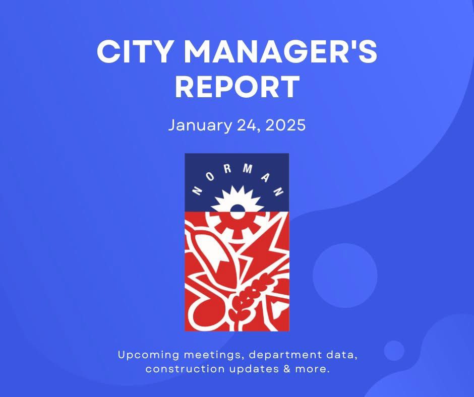 cityofnormanok's tweet photo. Check out the City Manager’s Report of 1/24/25, complete with upcoming meetings, department data, construction updates &amp; more: https://t.co/4oG6Dvcqea 

Join our email list to have reports delivered straight to your inbox!

#NormanOk #CoN #LocalGov #BuildingAnInclusiveCommunity https://t.co/rZOQS1SH3h