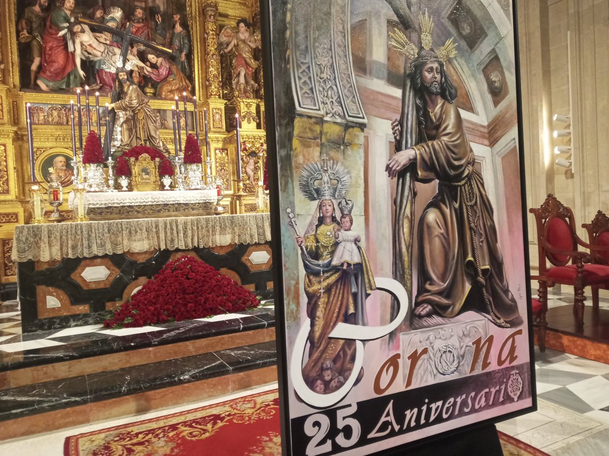 Presentado el cartel del 25 aniversario de la <a href="/HdadCorona/">Hdad Corona</a>, obra de Pedro José López Martos, en el cuarto día de quinario al Señor de la Corona