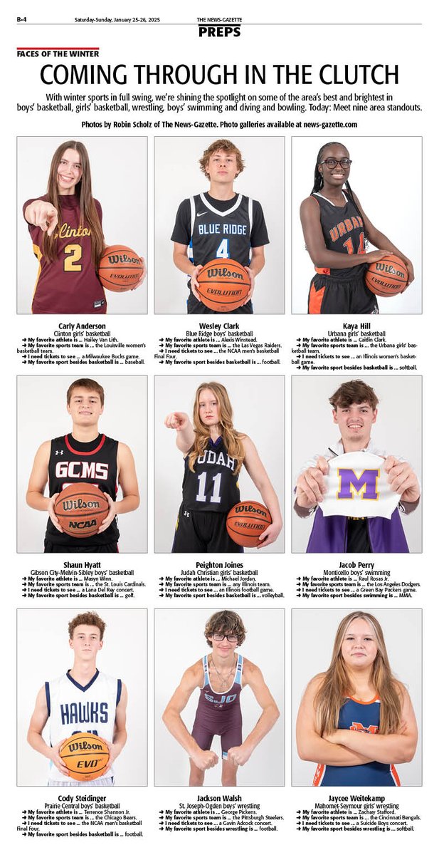 News-Gazette Preps (@ngpreps) on Twitter photo Coming in Saturday's <a href="/news_gazette/">The News-Gazette</a>: Meet nine area standouts from <a href="/ClintonHS/">Clinton High School</a>, Blue Ridge, <a href="/athleticsurbana/">Urbana Athletics</a>, <a href="/FalconNation21/">GCMS Boys Basketball</a>, Judah Christian, <a href="/SagesAthletics/">Sages Athletics</a>, <a href="/PCHS_Hawks/">Prairie Central High School</a>, <a href="/SJOsports/">SJO AD</a> and <a href="/mshsathletics/">M-SHS Athletics</a> as part of our Faces of the Winter series Coming in Saturday's <a href="/news_gazette/">The News-Gazette</a>: Meet nine area standouts from <a href="/ClintonHS/">Clinton High School</a>, Blue Ridge, <a href="/athleticsurbana/">Urbana Athletics</a>, <a href="/FalconNation21/">GCMS Boys Basketball</a>, Judah Christian, <a href="/SagesAthletics/">Sages Athletics</a>, <a href="/PCHS_Hawks/">Prairie Central High School</a>, <a href="/SJOsports/">SJO AD</a> and <a href="/mshsathletics/">M-SHS Athletics</a> as part of our Faces of the Winter series
