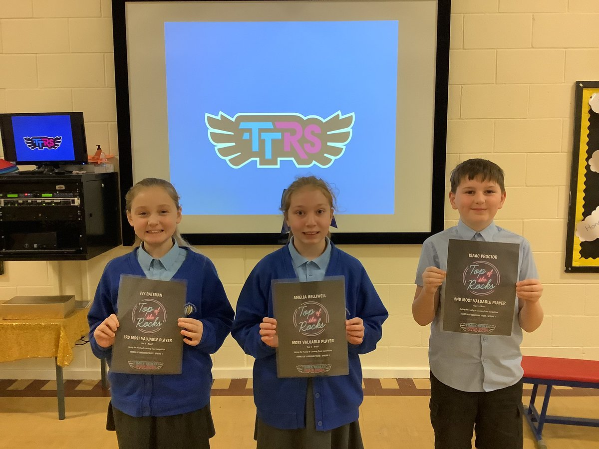 dean_primary's tweet photo. Our top 3 children in years 3,4,5 and 6 for the @familyoflearni1 @TTRockStars Top of the Rocks competition- so proud of you 🎸🤘🏻💙💛 #keepjamming https://t.co/tNBqukk5Eb