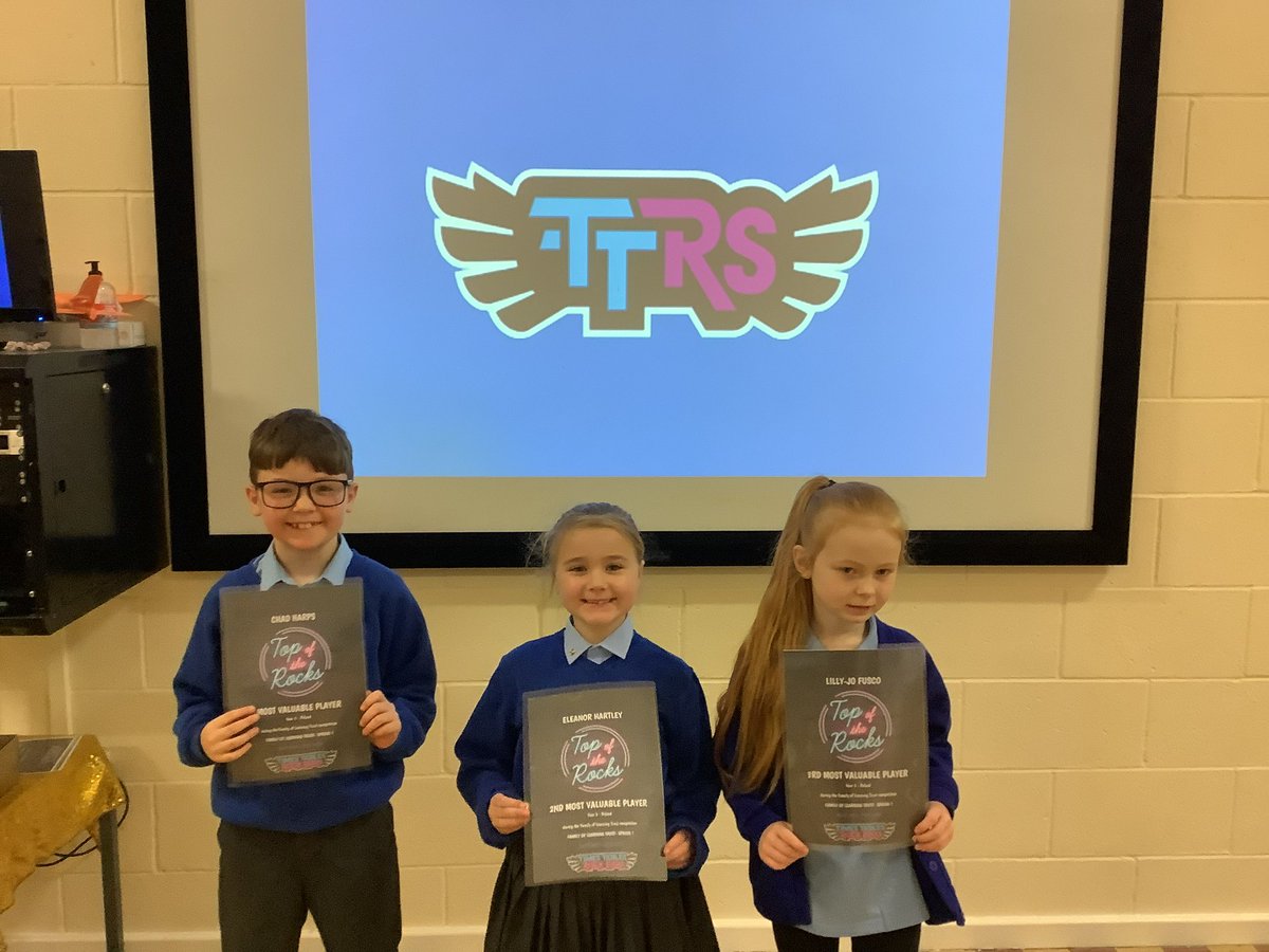 dean_primary's tweet photo. Our top 3 children in years 3,4,5 and 6 for the @familyoflearni1 @TTRockStars Top of the Rocks competition- so proud of you 🎸🤘🏻💙💛 #keepjamming https://t.co/tNBqukk5Eb