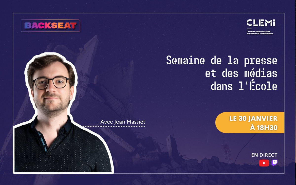 EMI_Poitiers's tweet image. 👁️A la découverte de @LaSpme  sur #Backseat avec Jean Massiet @LeCLEMI @ernaux @cdigrippeaux
📣 Que vous soyez élèves, parents, enseignants ou journalistes 😉 c'est fait pour vous #EMI 
🗓️Le 30 janvier à 18h30 ⏰ posez toutes vos questions en direct
clemi.fr/actualite/pres…