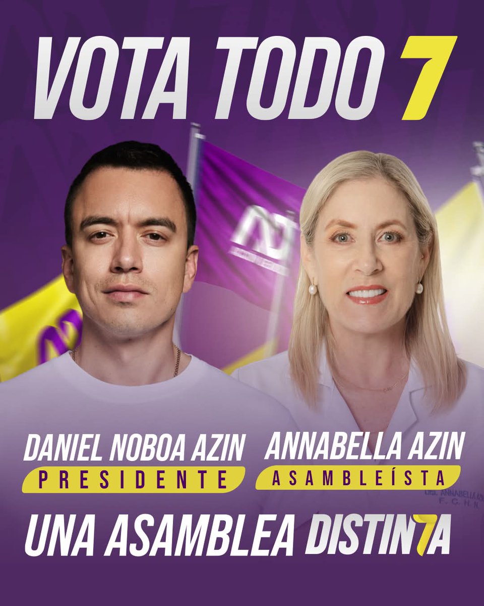 AnnabellaAzinEc's tweet image. Mejoraré el sistema de salud y garantizaré acceso a medicamentos,  propondré leyes efectivas contra la delincuencia y defenderé los derechos de mujeres, niños y adultos mayores. Mi experiencia y compromiso para un 🇪🇨 justo y lleno de esperanza.
@DanielNoboaOk