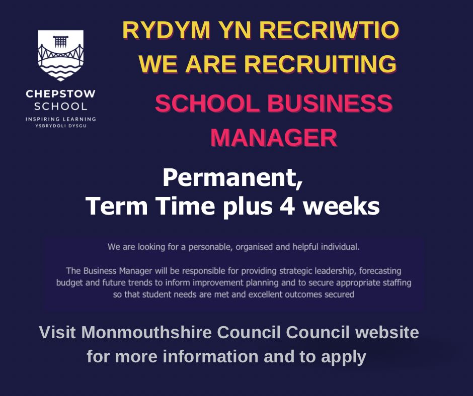 chepstowschool's tweet photo. We are seeking an enthusiastic and highly organised individual to join our team as School Business Manager. https://t.co/91eFiONft8
