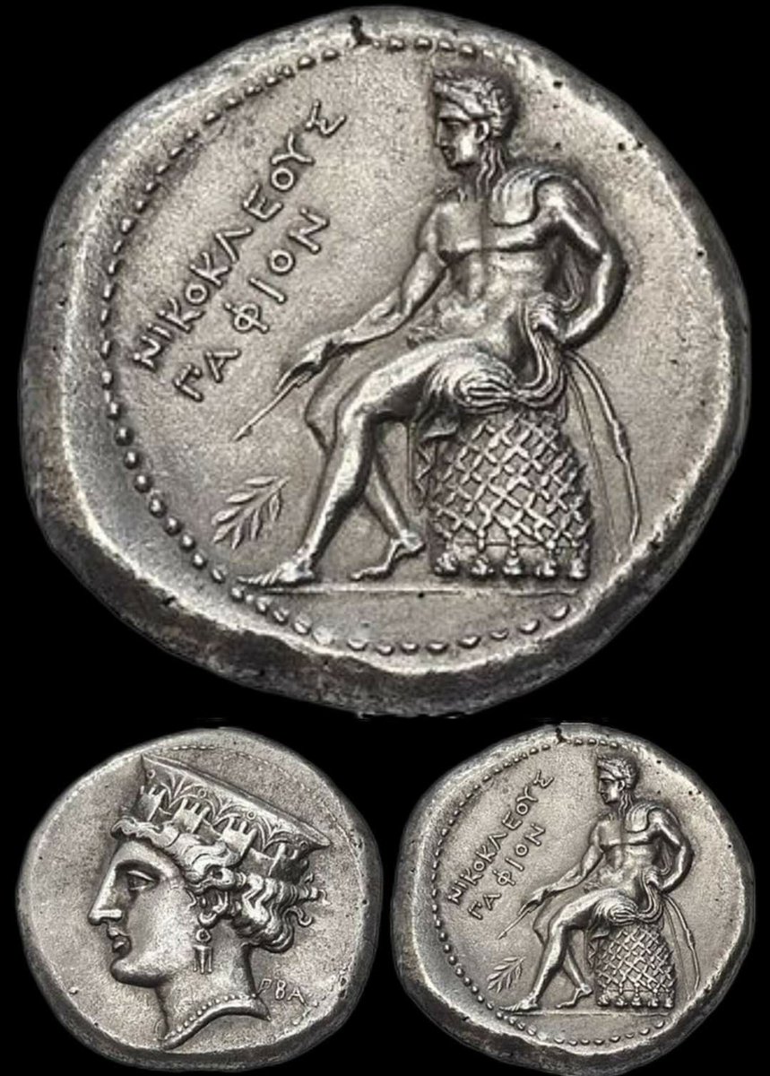 legadogrego's tweet photo. Dióstero prateado grego de Paphos (325-309 a.C.), emitido por Nikokles.
Afrodite com tiara elaborada no anverso; Apolo coroado, sentado com arco e flecha no reverso. Extremamente raro, apenas 4 exemplares genuínos conhecidos.
#GreekCoin https://t.co/I33AiGADA6