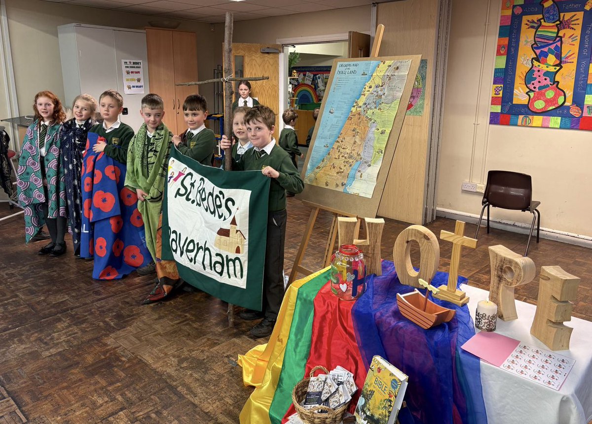 BedesWeaverham's tweet photo. A time of celebration in school launching the year of the Jubilee… what are you going to do to be a ‘pilgrim of hope’ this year for the world? 🌍 @EducationShrew https://t.co/FRu5n9RQbM