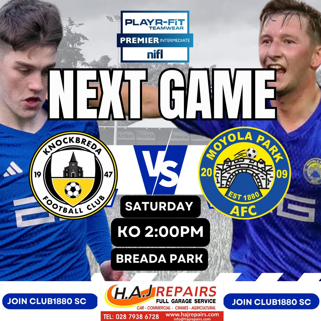 <a href="/KnockbredaFc1/">Knockbreda FC</a> Vs <a href="/MoyolaParkFC/">Moyola Park FC</a> 

KO 2pm
<a href="/PlayrFit/">Playr-fit</a> PIL

<a href="/HAJREPAIRS/">Andrew Dempsey</a>