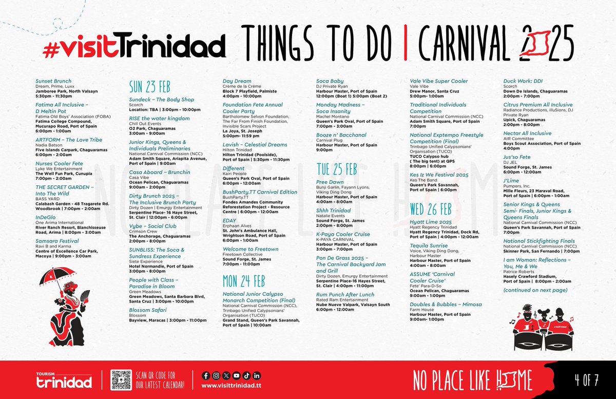 Our biggest calendar for the year is here! Explore our Carnival 2025 calendar featuring over 200 events from steelpan, cultural tours, concerts, fetes and so much more. 

#visitTrinidad #NoPlaceLikeHome #AlwaysInSeason #TrinidadCarnival