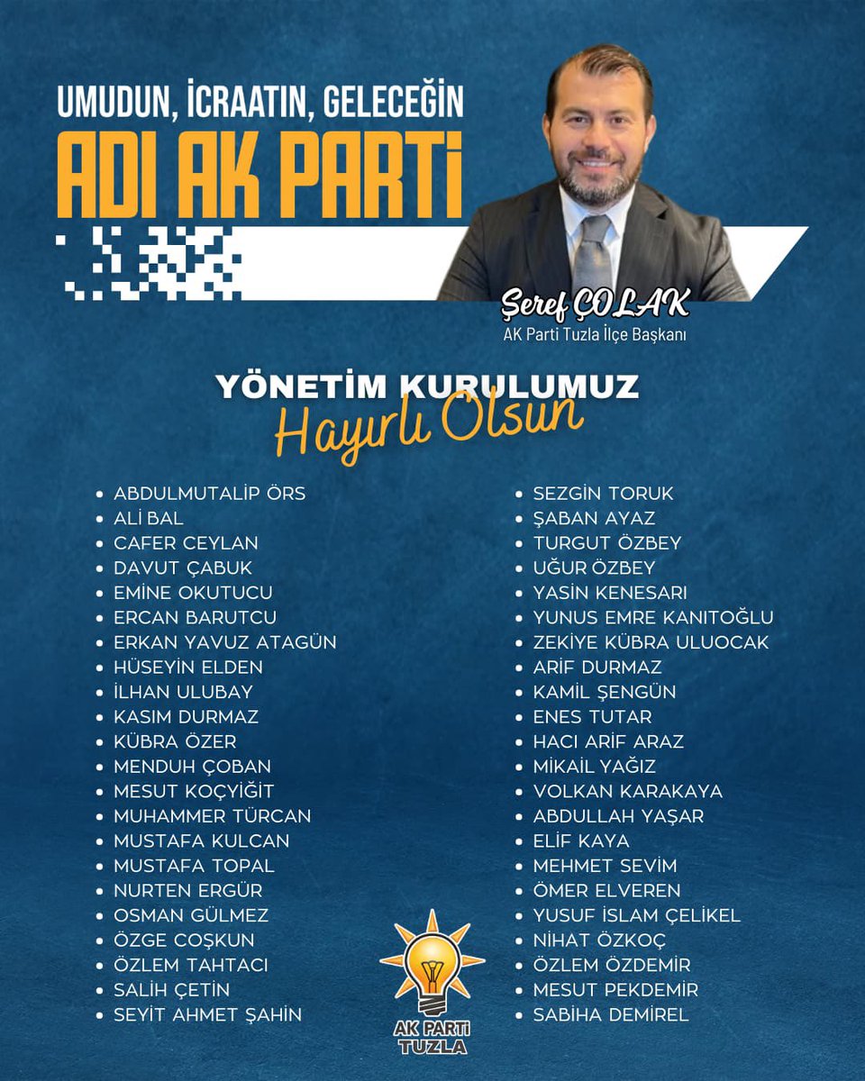 serefcolak's tweet photo. Türkiye Yüzyılı vizyonu doğrultusunda, hizmet aşkıyla kurulan yeni dönem ilçe yönetim kurulumuz Tuzla’mıza hayırlı olsun.
Durmak yok yola devam…

@akpartiistanbul 
@osmannnurika 
@abdullahozdemir https://t.co/kffVrSLyVG