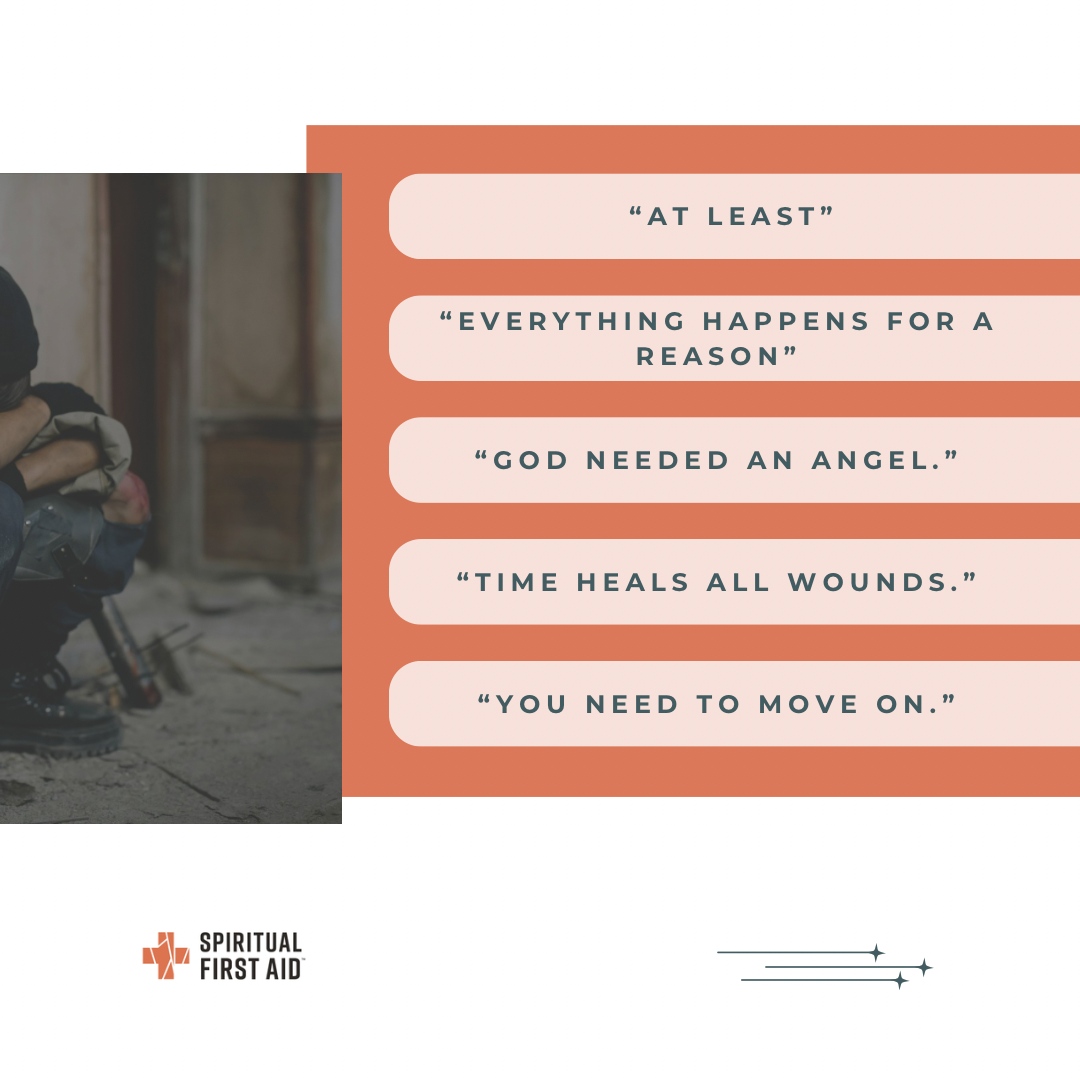 spiritual1staid's tweet photo. The past few years have brought immense grief and challenges.

Offering comfort to those in pain can feel overwhelming. As Romans 12:15 says, “Mourn with those who mourn.” 

Swipe for tips on what not to say and how to bring true care.

 #SpiritualFirstAid #HelpingHelpers https://t.co/28nmC01q7l