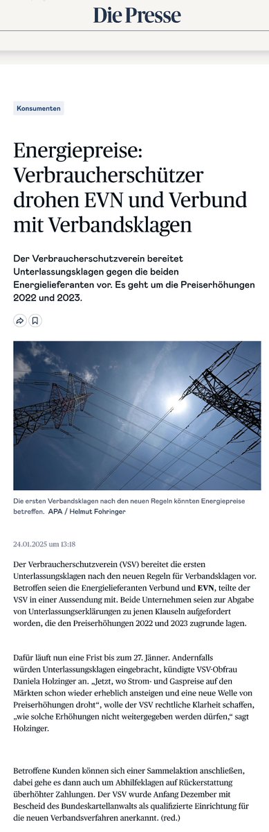 Verbrauchersc13's tweet photo. Die Presse: "Energiepreise: Verbraucherschützer drohen EVN und Verbund mit Verbandsklagen"

Quelle: https://t.co/G2wRBC61Sd

Wir bereiten #Unterlassungsklagen gegen #EVN #Verbund vor:
https://t.co/jy7TlN0kGC https://t.co/2h5DzQmjp0