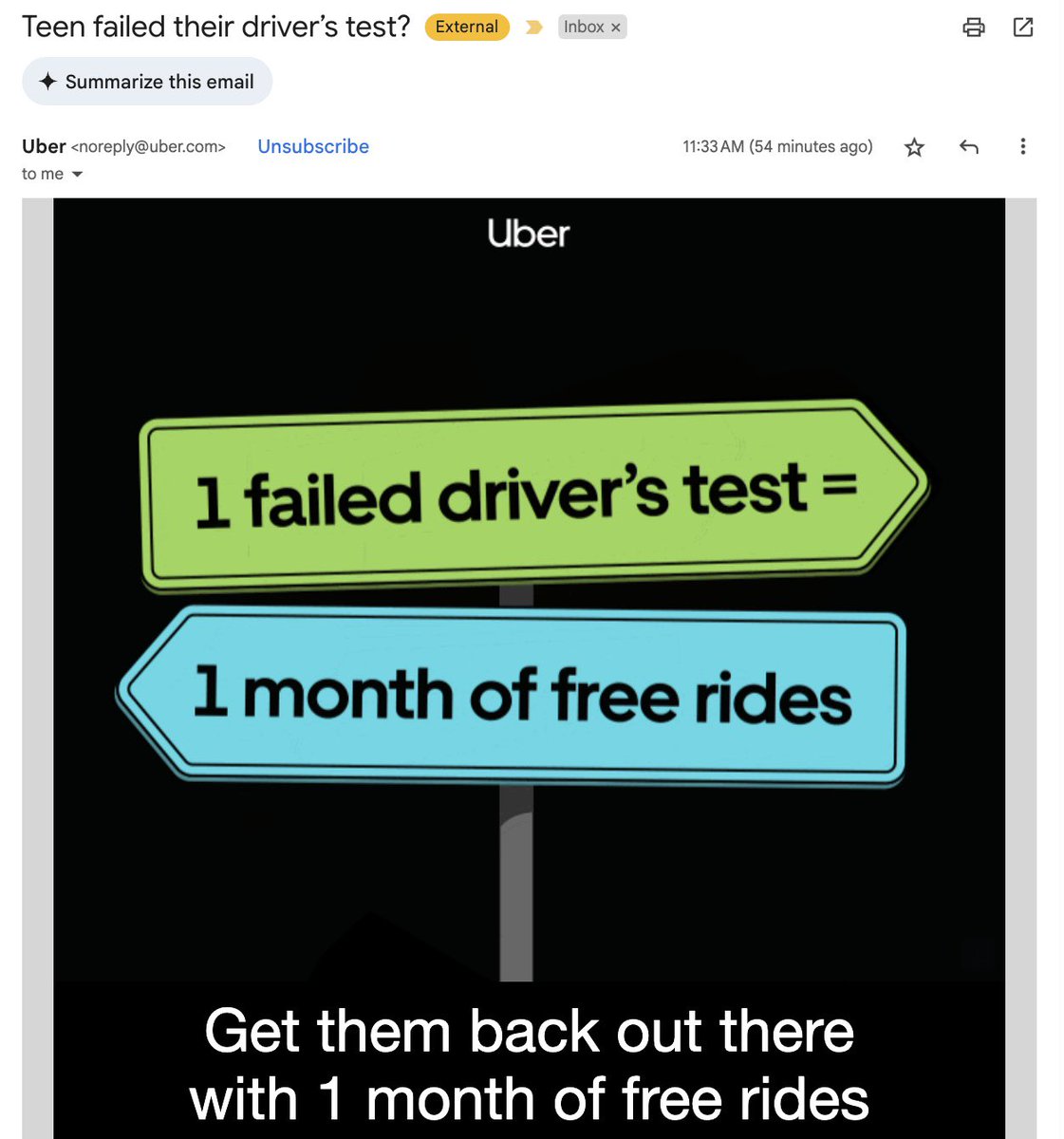 I’m not usually impressed by email campaigns, but this one made me laugh. Nicely done <a href="/Uber/">Uber</a>!