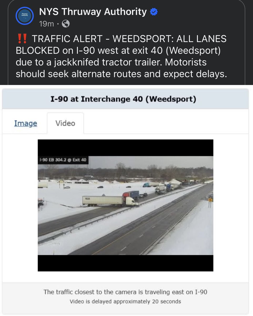 mcfw's tweet photo. Heads up traveling WB on the thruway at Weedsport. #roc https://t.co/QUjqZv3Emd