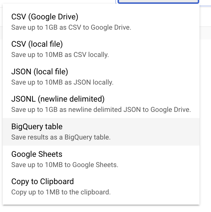 Only in GCP can I run a query that reads 50 tb in several tables and no indices in 3 minutes, but I can't export the 40k rows I need as a CSV locally