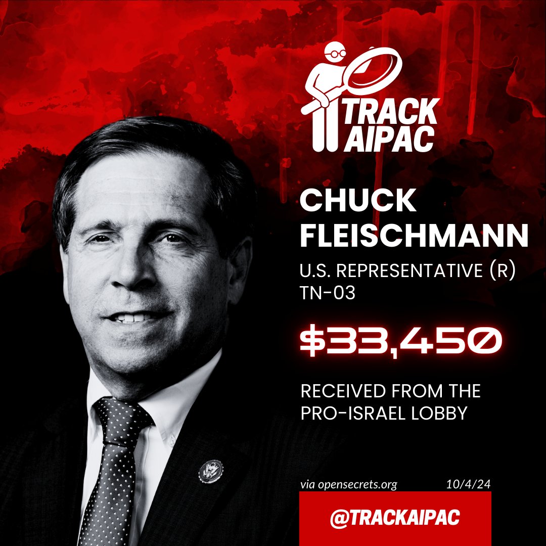 AIPAC Tracker (@trackaipac) on Twitter photo <a href="/RepChuck/">Chuck Fleischmann</a> <a href="/RepStefanik/">Rep. Elise Stefanik</a> Chuck Fleischman sold out to the Israel lobby for a measly $33k.
x.com/RepChuck/statu… <a href="/RepChuck/">Chuck Fleischmann</a> <a href="/RepStefanik/">Rep. Elise Stefanik</a> Chuck Fleischman sold out to the Israel lobby for a measly $33k.
x.com/RepChuck/statu…