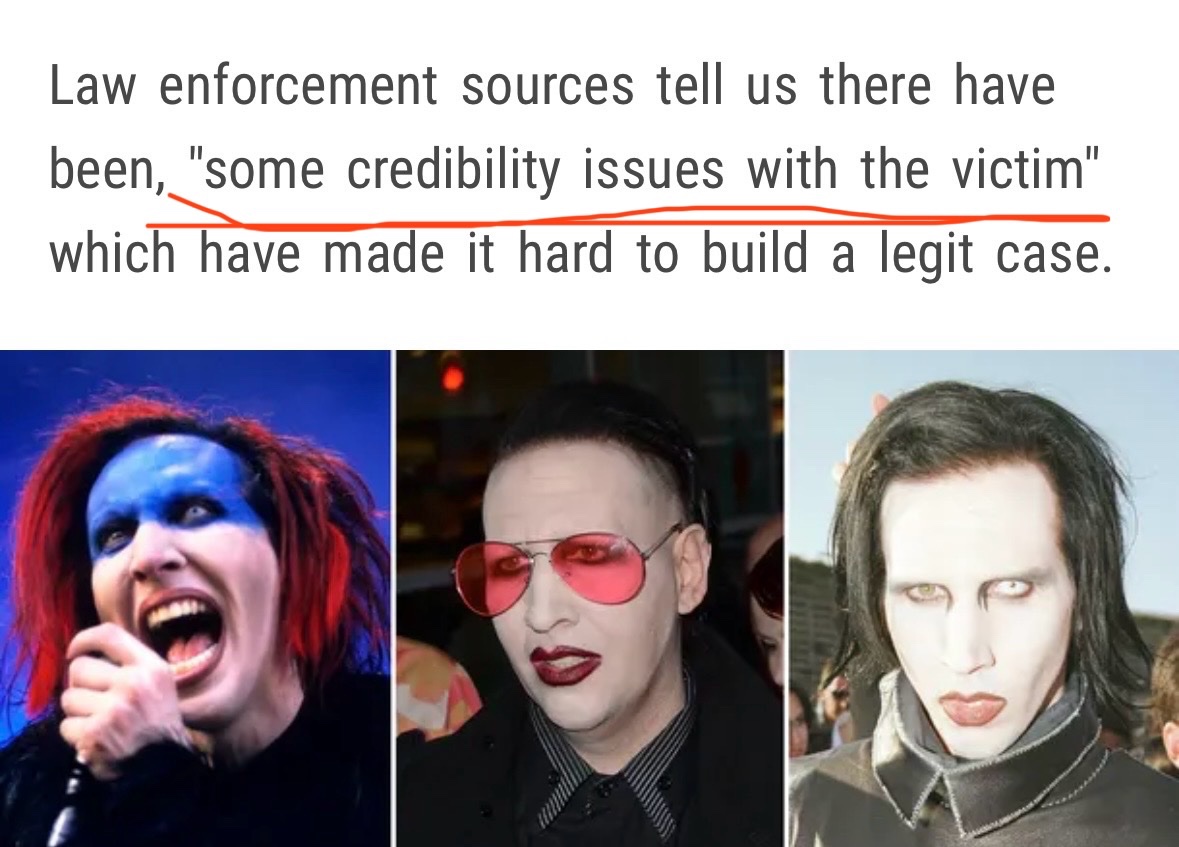colonelkurtz99's tweet photo. ♠️♠️♠️♠️♠️♠️

The REAL REASON the LADA just CLEARED MARILYN MANSON was leaked to TMZ a while back. 

“CREDIBILITY ISSUES” with the accuser(s) lol. 

MARILYN MANSON IS CLEARED https://t.co/nCdIWdDxHd
