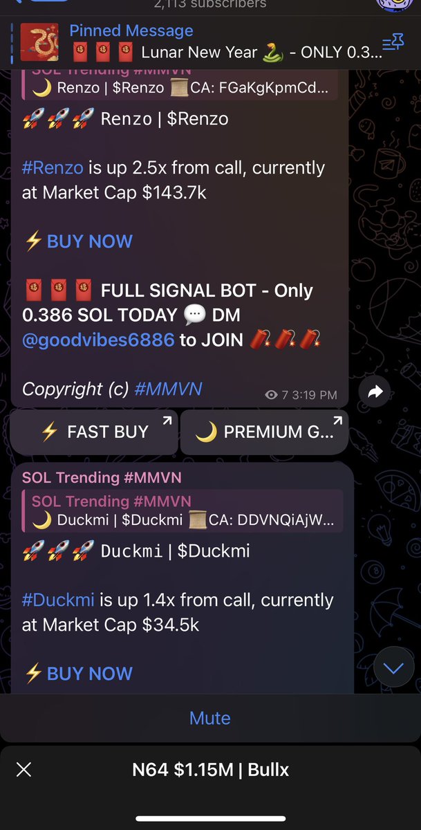 RecoundCOD's tweet image. 🚨 Telegram Memecoin bots for sale 🚨

- High volume scanners
- smart wallet &amp;amp; 🐳 wallet trackers
- early gem callouts 💎
- private Chinese whale groups 🇨🇳 🐳 

Includes 11 bots + some private early KOL groups.

💰 Bots found Vine @200k, 2750x. Pnut @2mil, Chillguy @2mil

DM 💬