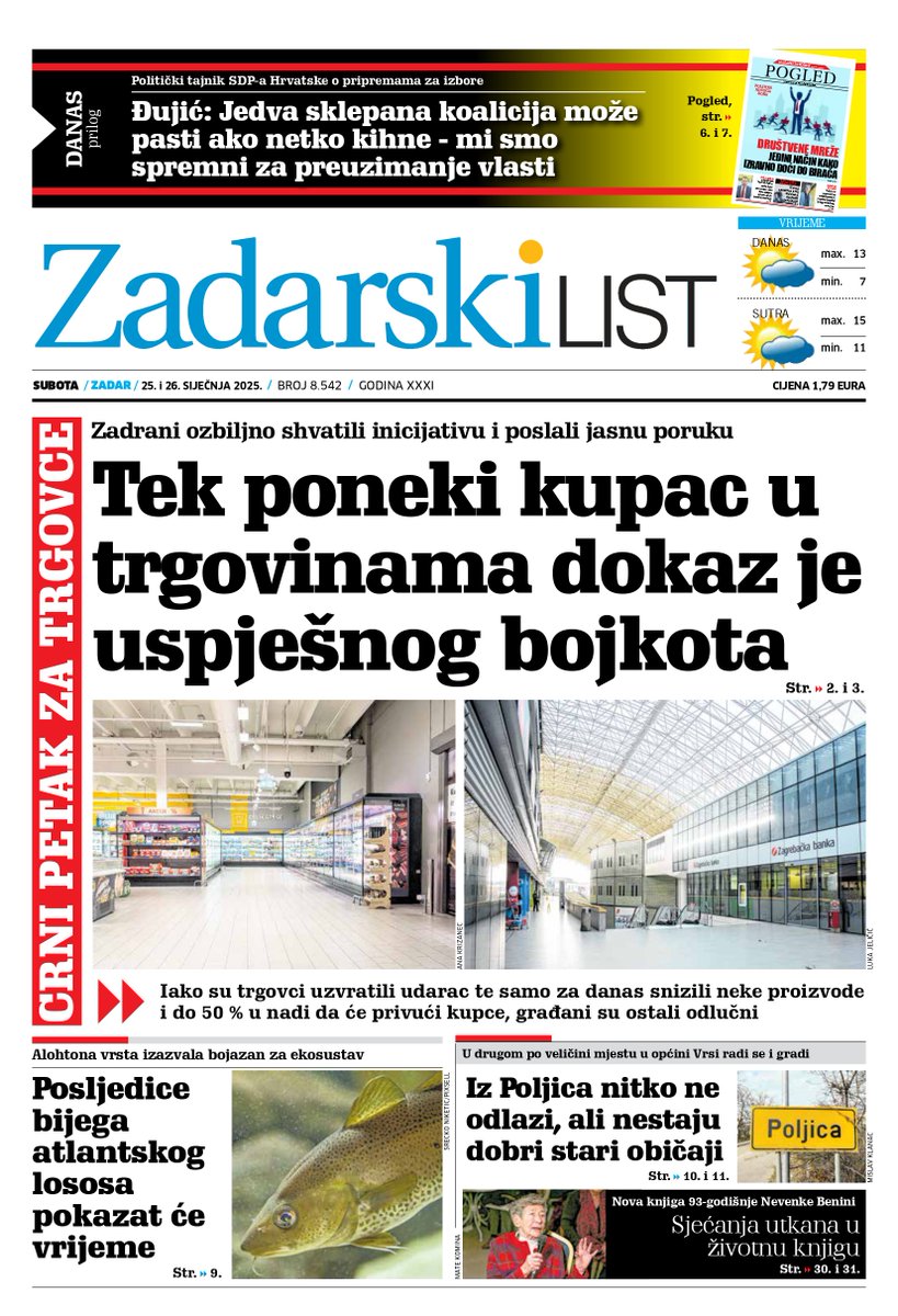 Sutra u Zadarskom listu čitajte...