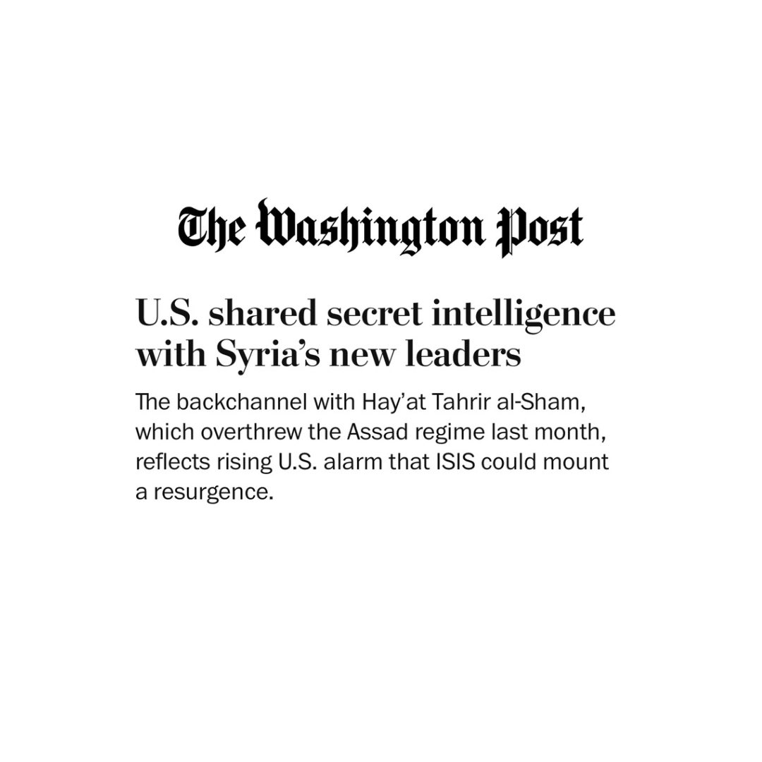 KareemRifai's tweet photo. MINUTES AGO: Exclusive from WaPo finds that the US has been backchanneling intelligence to the new Syrian government to thwart ISIS attacks.

Officials say US intelligence helped the new Syrian government prevent an ISIS attack on a Shia shrine in Damascus earlier this month. https://t.co/hLWDxSFAuf