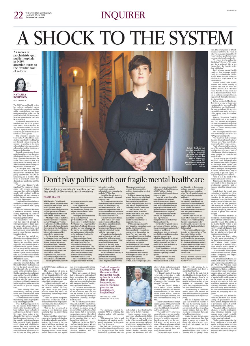 My fierce and courageous wife <a href="/flickgraham/">Felicity Graham</a> wrote on the NSW public mental health care crisis. Please read.
