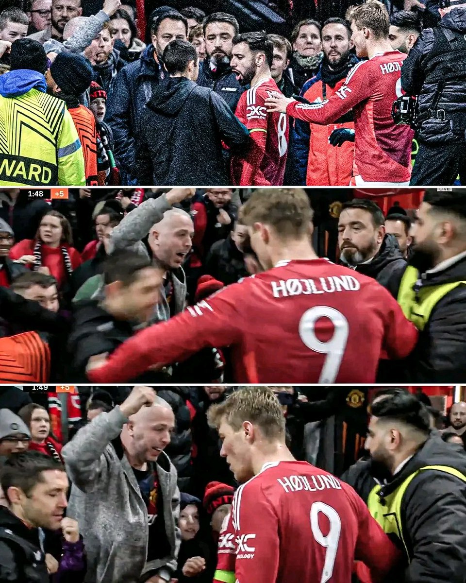 DNyeko's tweet photo. Rasmus Højlund ensured that his @ManUtd teammate and captain @B_Fernandes8 celebrated the winner in peace.
#MUFC #UEL #MUNRAN https://t.co/EI3BXUloms