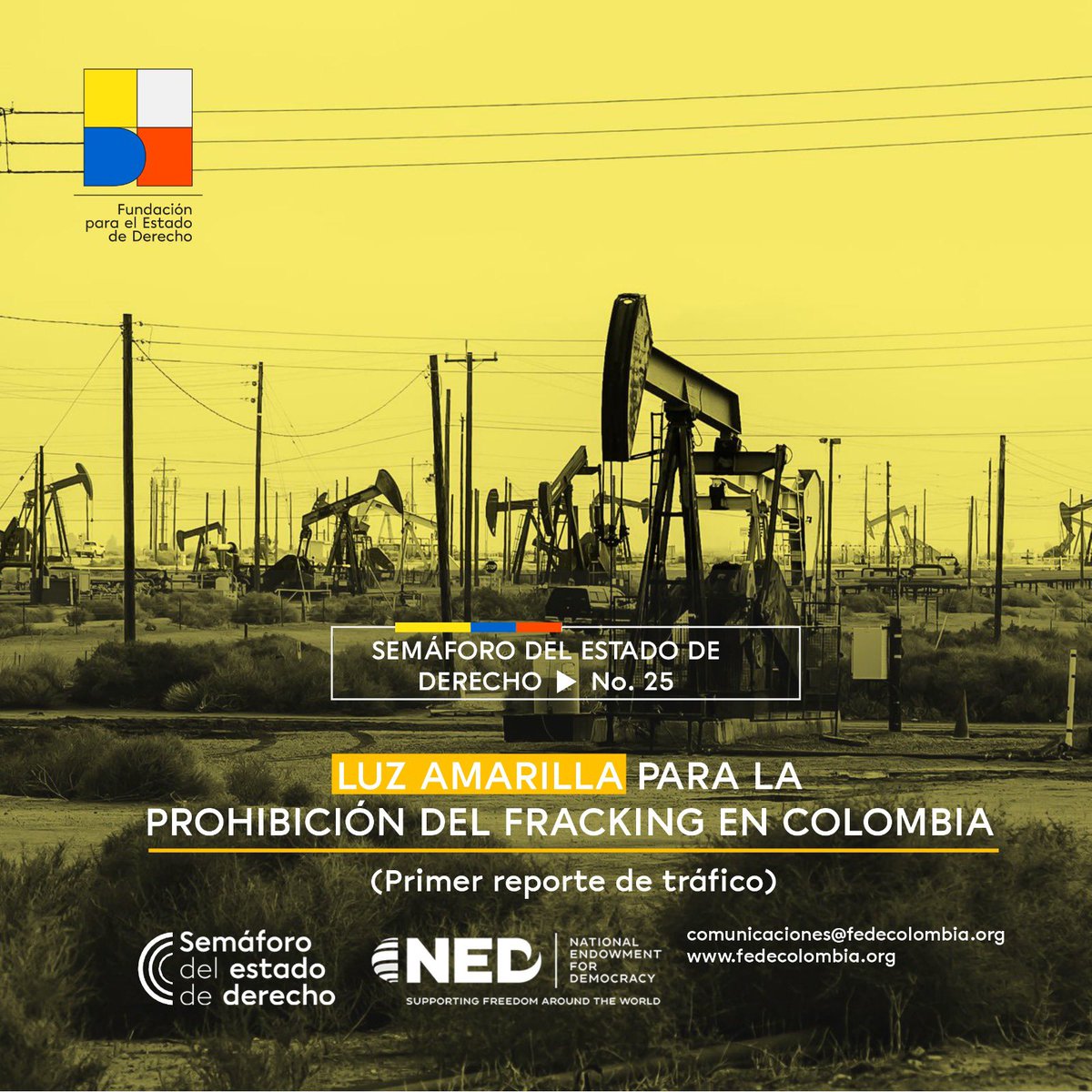 FEDe_Colombia_'s tweet photo. #SemáforoEstadoDeDerecho | 🚨 HABLEMOS SOBRE LA PROHIBICIÓN DEL FRACKING
El #ProyectoLey S-150 de 2024, que busca prohibir esta técnica en Colombia, fue analizado por @FEDe_Colombia_ y clasificado con #LuzAmarilla 🟡 en el #SemáforoEstadoDeDerecho. Aunque la iniciativa busca proteger el medio ambiente, plantea riesgos legales, económicos y energéticos que deberían considerarse. 🧵👇🏻https://t.co/3mQsRDzIqz