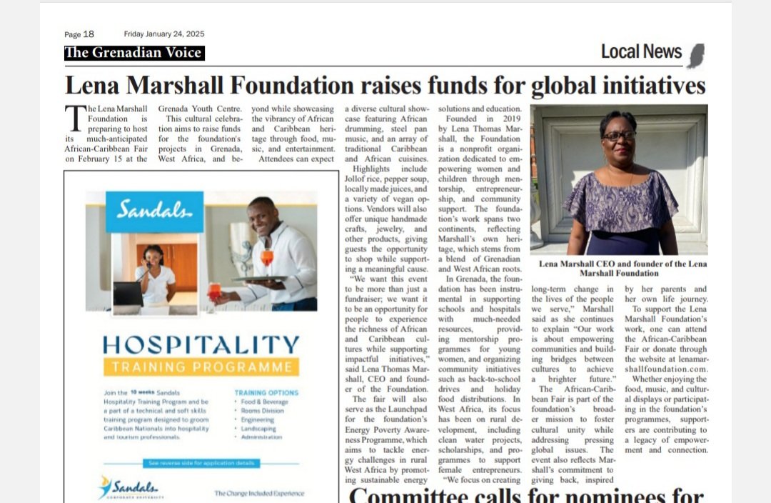 LMF CEO featured - The Grenadian Voice (Caribbean) #lenamarshallfoundation #grenada #thegrenadianvoicenewspaper